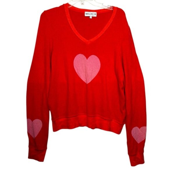 Wildfox Hearts Long Sleeve Pullover Top Sweatshirt Soft Sweater Stretch V Beck S - Picture 1 of 12